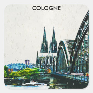 Cologne Germany Panorama View Painting Square Sticker