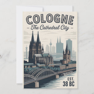 Cologne Germany Retro Skyline Cityscape Travel Holiday Card