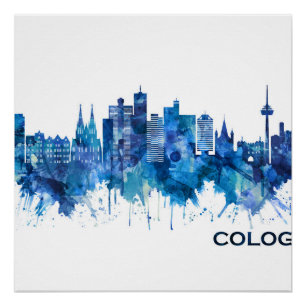 Cologne Germany Skyline Blue Poster