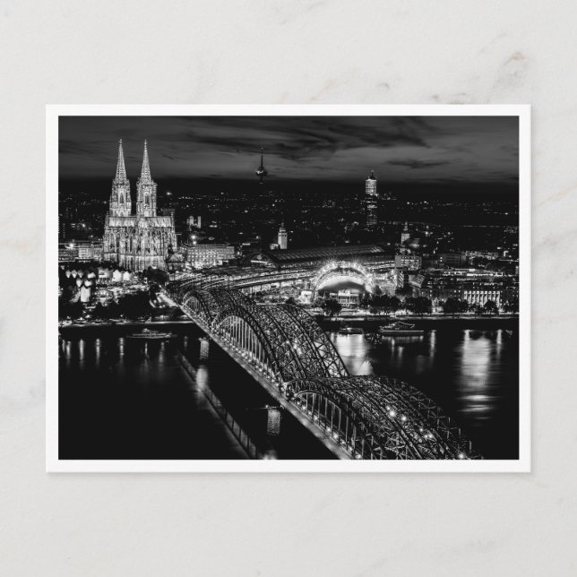 Cologne Germany Skyline Night Photography Postcard (Front)