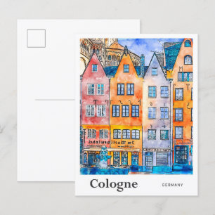 Cologne Germany Travel Watercolor Hand Drawn Postcard