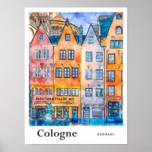 Cologne Germany Travel Watercolor Hand Drawn Poster