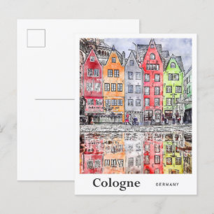 Cologne Germany Travel Watercolor Sketch  Postcard