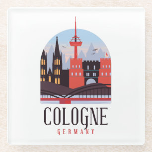 Cologne Germany Vintage Cityscape Glass Coaster
