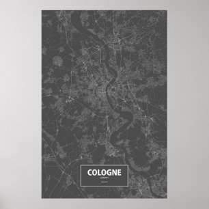 Cologne, Germany (white on black) Poster