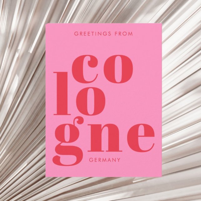 Cologne Köln Germany typography pink red Postcard (Creator Uploaded)