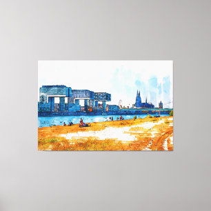 Cologne Skyline Panorama color SketchArt Canvas Print