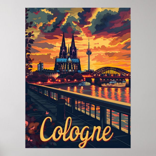 Cologne Twilight: Cathedral Silhouette on the Rhin Poster (Front)