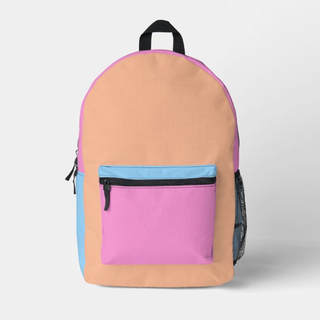 Cololrful girly peach, pink and blue printed backpack (Front)