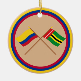 Colombia and Santander Crossed Flags Ceramic Tree Decoration