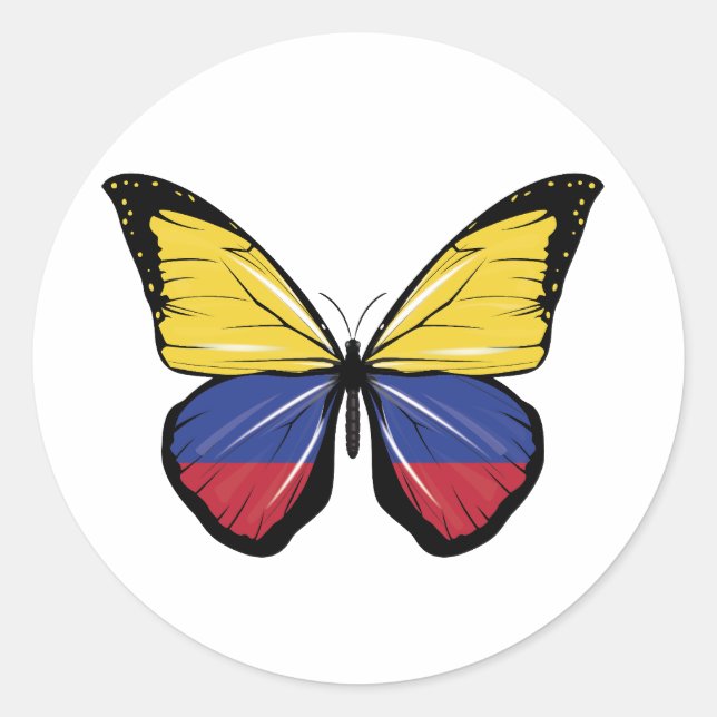 Colombia Butterfly Flag Classic Round Sticker (Front)