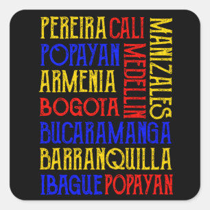 Colombia City Names Flag Bogota Medellin Square Sticker