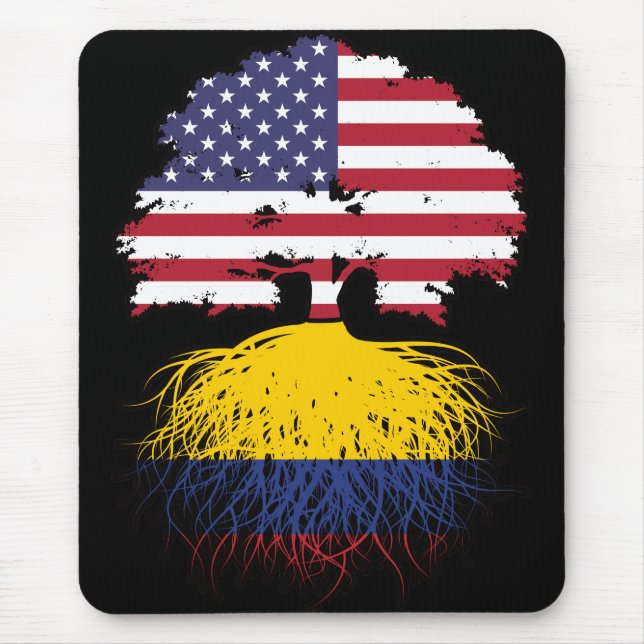 Colombia Colombian American USA Tree Roots Flag Mouse Mat (Front)