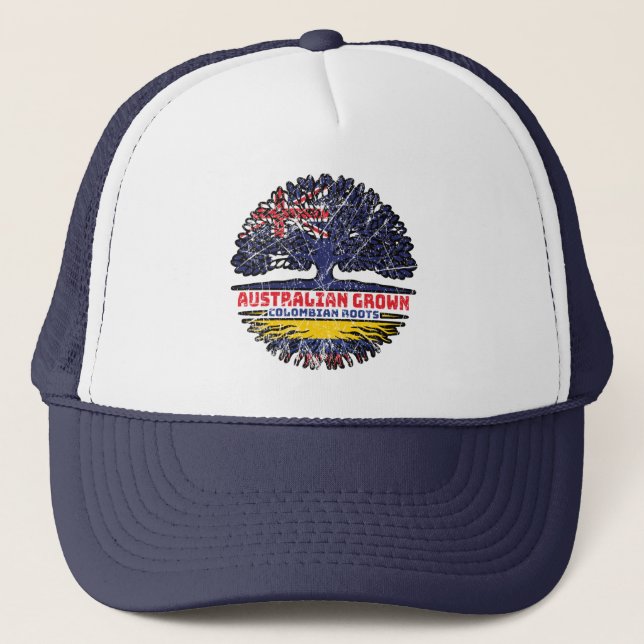 Colombia Colombian Australian Australia Tree Roots Trucker Hat (Front)