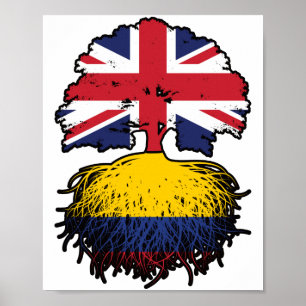 Colombia Colombian British UK Tree Roots Flag Poster