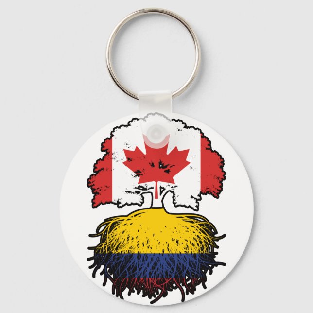 Colombia Colombian Canadian Canada Tree Roots Flag Key Ring (Front)