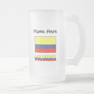 Colombia Colombian Flag Black Personalisation Frosted Glass Beer Mug
