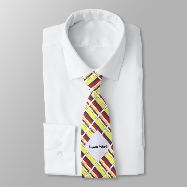 Colombia Colombian Flag Tile Black Personalised Tie (Tied)