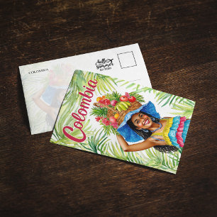 Colombia Colourful Woman Fruit Basket Postcard