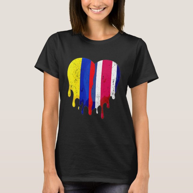 Colombia Costa Rica Flag Heart Citizen Grown Patri T-Shirt (Front)