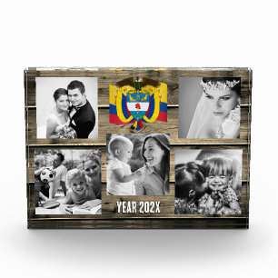 Colombia family photo block, Colombian flag, wood Block