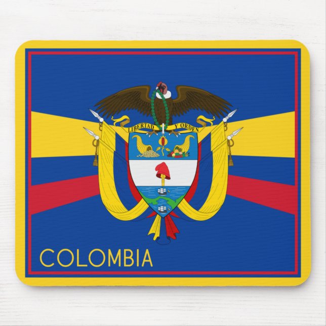 Colombia Flag & Coat Of Arms Mouse Mat (Front)