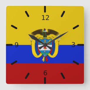 Colombia flag-coat of arms   square wall clock