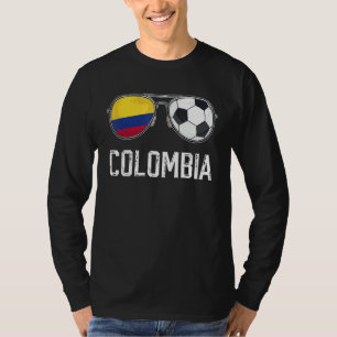 Colombia Flag & Football Sunglass Colombian Fan T-Shirt