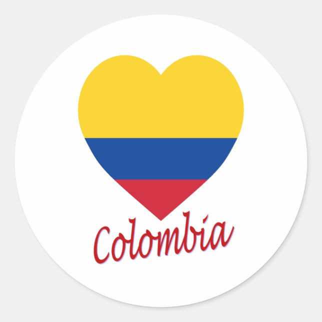 Colombia Flag Heart Classic Round Sticker (Front)