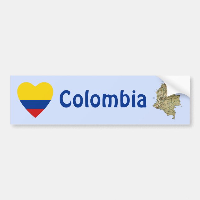 Colombia Flag Heart + Map Bumper Sticker (Front)