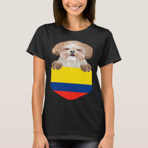 Colombia Flag Shih Tzu Dog In Pocket T-Shirt
