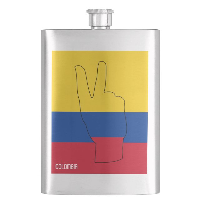 Colombia Flag Victory Sign Patriotic Hip Flask (Front)