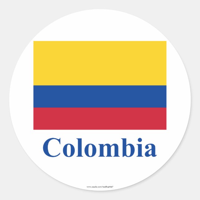 Colombia Flag with Name Classic Round Sticker (Front)