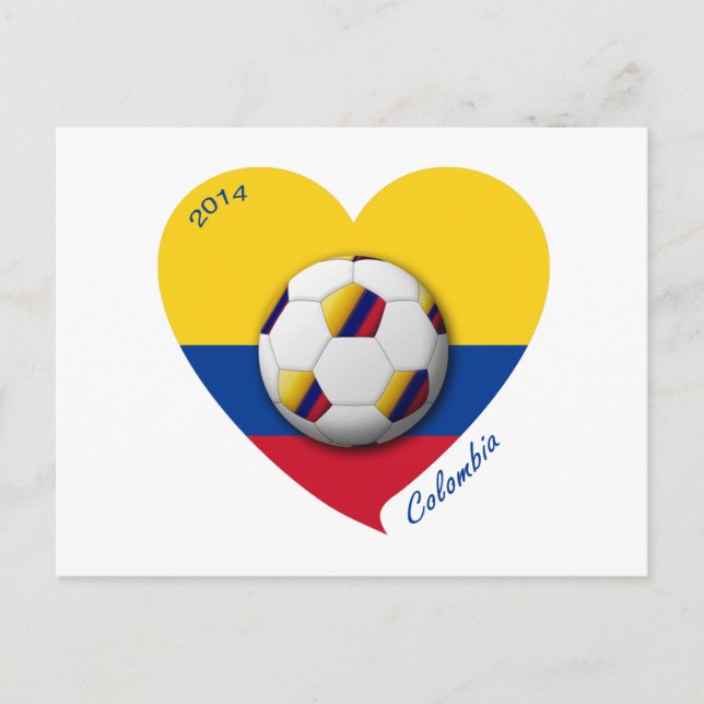 Colombia Fútbol Nacional 2014 Balón y Corazón Postcard (Front)