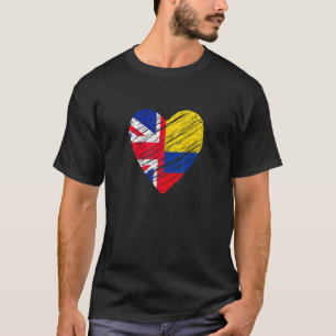 Colombia Great Britain Heart Uk Flag Colombian Fla T-Shirt