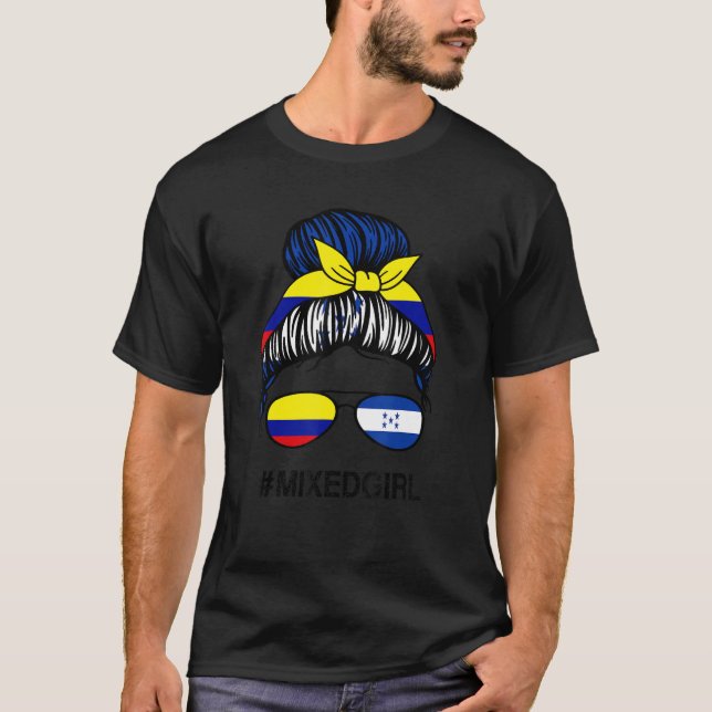 Colombia Honduras Flag Colombian Honduran Messy Bu T-Shirt (Front)