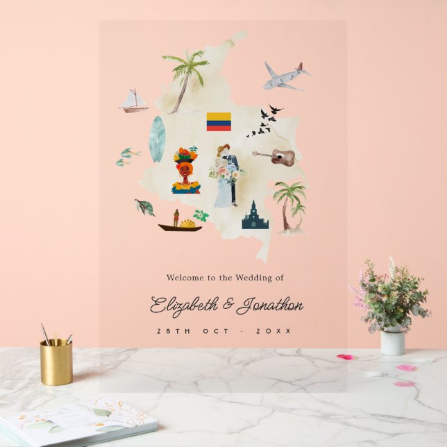 Colombia Map Destination Wedding Welcome Sign (Wedding)
