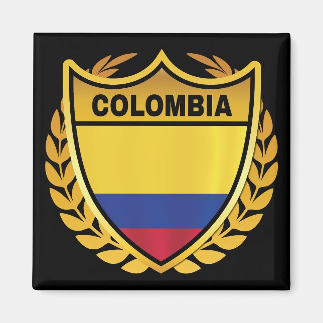 Colombia National Flag Gold Crest Badge Magnet (Front)