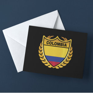 Colombia National Flag Gold Crest Badge Postcard