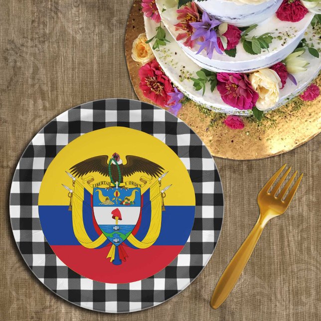 Colombia Plate, buffalo plaid & Colombian Flag Paper Plate (Creator Uploaded)