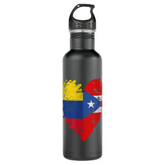 Colombia Puerto Rico  Flag Heart Colombian Rican 710 Ml Water Bottle