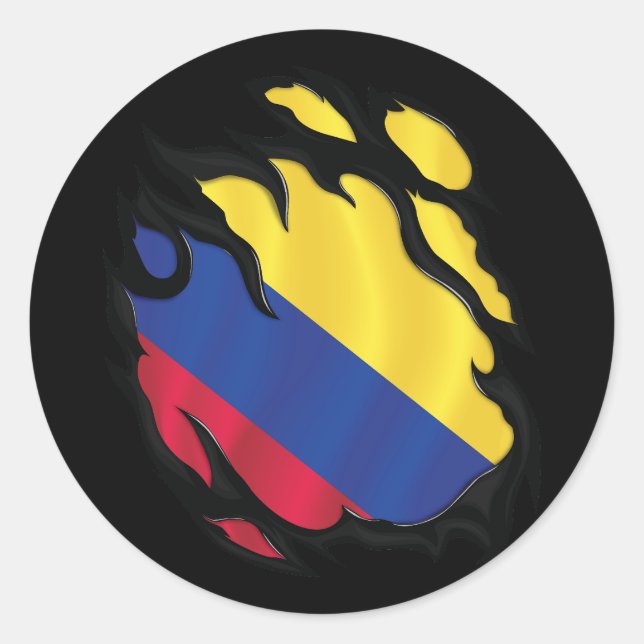 Colombia Ripped Flag Classic Round Sticker (Front)