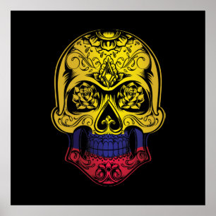 Colombia  Skull And Roses Flag Poster