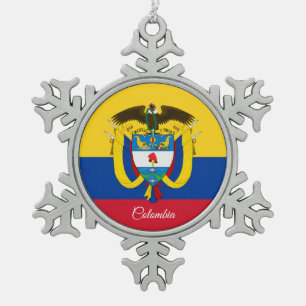 Colombia snowflake, Colombian Flag Snowflake Pewter Christmas Ornament