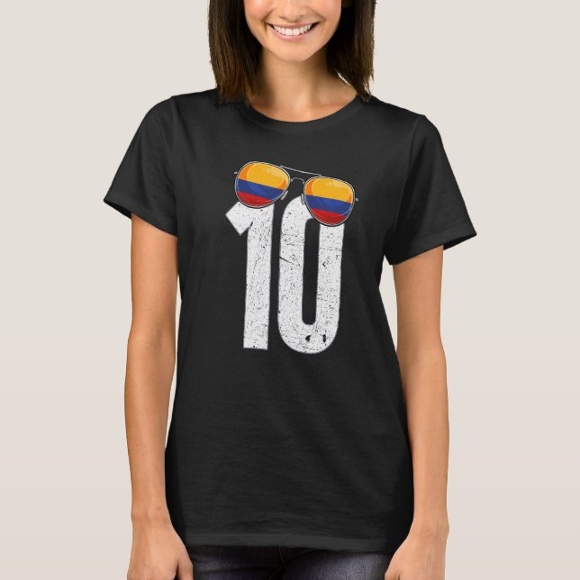 Colombia Soccer Player Number 10 Colombian Flag T-Shirt (Front)