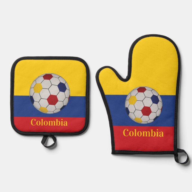 Colombia Soccer Poster Oven Mitt & Pot Holder Set (Front)