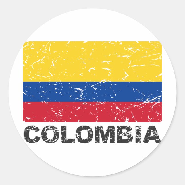 Colombia Vintage Flag Classic Round Sticker (Front)