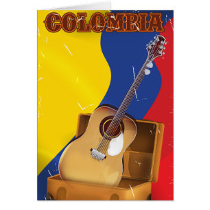 Colombia vintage vacation guitar poster