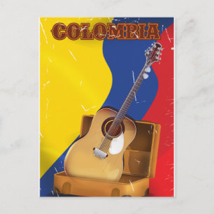 Colombia vintage vacation guitar poster postcard