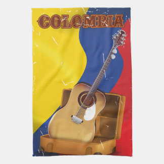 Colombia vintage vacation guitar poster tea towel